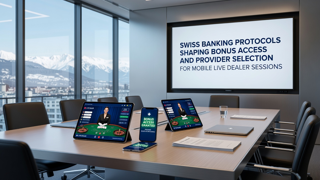 Mobile device displaying live dealer session with Swiss financial verification overlay